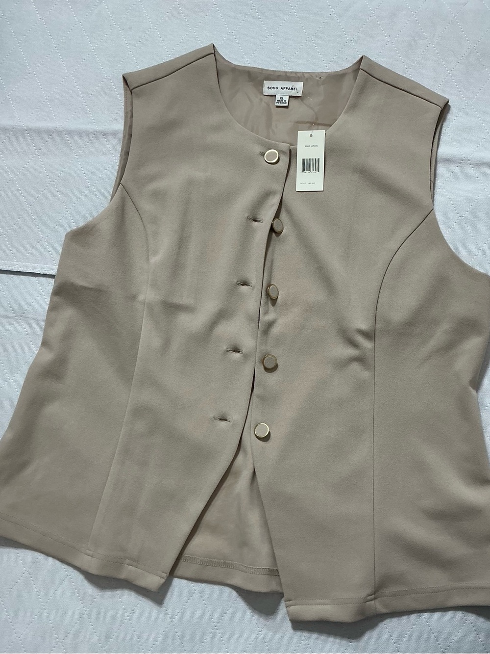 Soho Apparel Beige Button-Front Tailored Vest Top - NWT Size XL